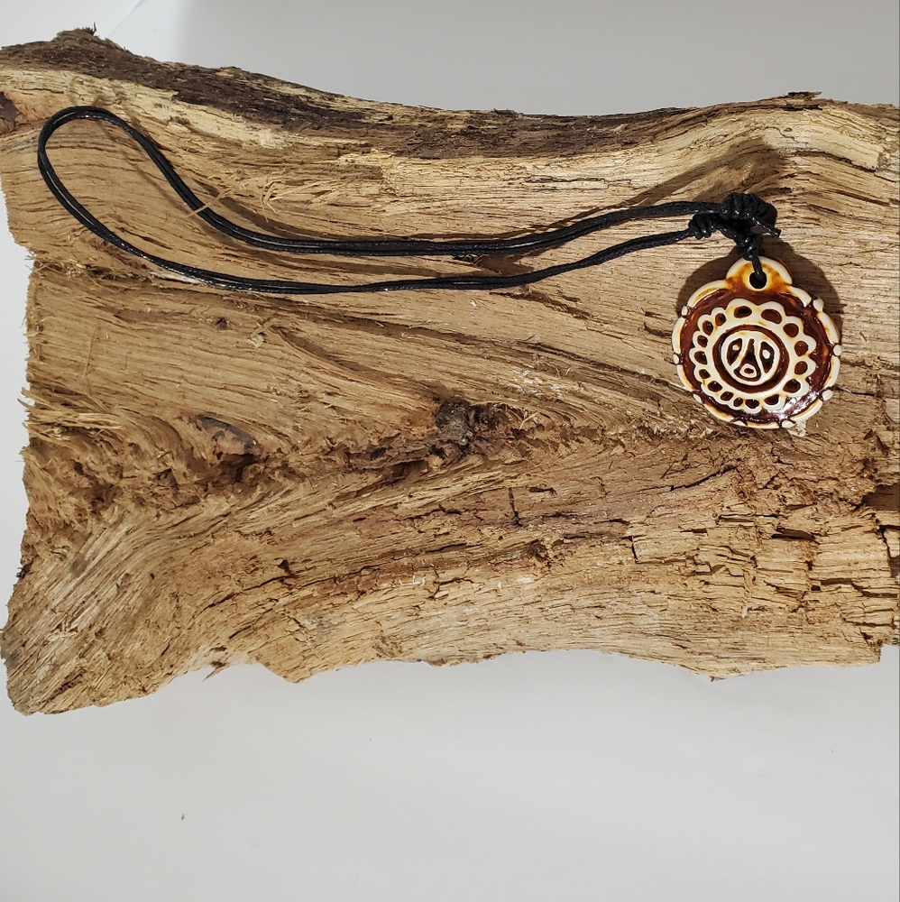 New Puerto Rico Tribal Boriken Taino Sun Faux Bone Pendant Necklace
